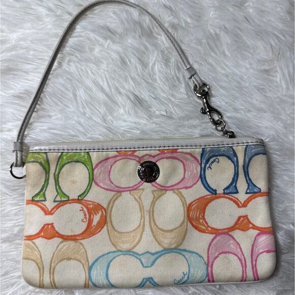 COACH Scribble Signature Fabric Multicolor Wristlet - Picture 1 of 6